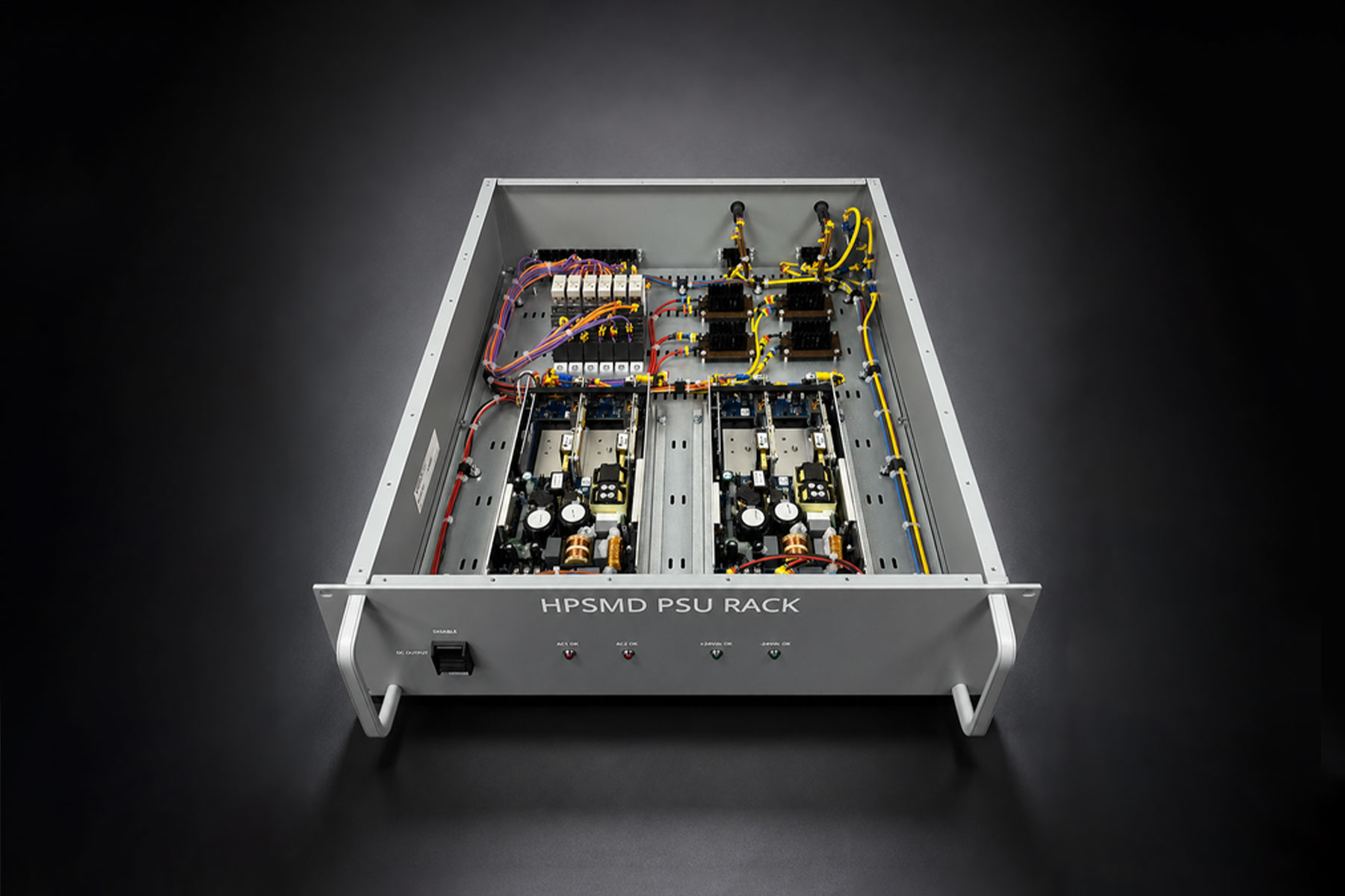 Image of a custom-built high-availability power supply rack for a nuclear power station, designed and manufactured by Verotec